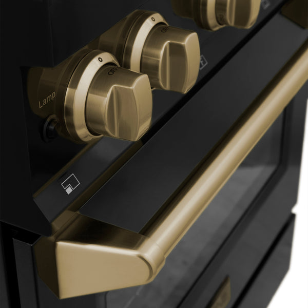 ZLINE Autograph Edition 36 in. 4.6 cu. ft. Legacy Dual Fuel Range with 6 Burner Gas Cooktop and Electric Convection Oven in Black Stainless Steel and Champagne Bronze Accents, Open Box-Great Condition