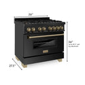 ZLINE Autograph Edition 36 in. 4.6 cu. ft. Legacy Dual Fuel Range with 6 Burner Gas Cooktop and Electric Convection Oven in Black Stainless Steel and Champagne Bronze Accents, Open Box-Great Condition