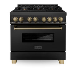 ZLINE Autograph Edition 36" 4.6 cu. ft. Dual Fuel Range with Gas Stove and Electric Oven in Black Stainless Steel with Accents (RABZ-36)