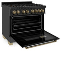 ZLINE Autograph Edition 36 in. 4.6 cu. ft. Legacy Dual Fuel Range with 6 Burner Gas Cooktop and Electric Convection Oven in Black Stainless Steel and Champagne Bronze Accents, Open Box-Great Condition