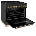 ZLINE Autograph Edition 36 in. 4.6 cu. ft. Legacy Dual Fuel Range with 6 Burner Gas Cooktop and Electric Convection Oven in Black Stainless Steel and Champagne Bronze Accents, Open Box-Good Condition