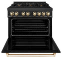 ZLINE Autograph Edition 36 in. 4.6 cu. ft. Legacy Dual Fuel Range with 6 Burner Gas Cooktop and Electric Convection Oven in Black Stainless Steel and Polished Gold Accents, Open Box-Good Condition