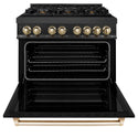 ZLINE Autograph Edition 36 in. 4.6 cu. ft. Legacy Dual Fuel Range with 6 Burner Gas Cooktop and Electric Convection Oven in Black Stainless Steel and Polished Gold Accents, Open Box-Great Condition