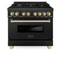 ZLINE Autograph Edition 36 in. 4.6 cu. ft. Legacy Dual Fuel Range with 6 Burner Gas Cooktop and Electric Convection Oven in Black Stainless Steel and Polished Gold Accents, Open Box-Good Condition