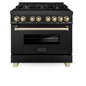 ZLINE Autograph Edition 36 in. 4.6 cu. ft. Legacy Dual Fuel Range with 6 Burner Gas Cooktop and Electric Convection Oven in Black Stainless Steel and Polished Gold Accents, Open Box-Great Condition
