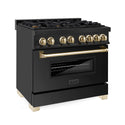 ZLINE Autograph Edition 36 in. 4.6 cu. ft. Legacy Dual Fuel Range with 6 Burner Gas Cooktop and Electric Convection Oven in Black Stainless Steel and Polished Gold Accents, Open Box-Great Condition