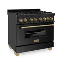 ZLINE Autograph Edition 36 in. 4.6 cu. ft. Legacy Dual Fuel Range with 6 Burner Gas Cooktop and Electric Convection Oven in Black Stainless Steel and Champagne Bronze Accents, Open Box-Great Condition