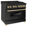 ZLINE Autograph Edition 36 in. 4.6 cu. ft. Legacy Dual Fuel Range with 6 Burner Gas Cooktop and Electric Convection Oven in Black Stainless Steel and Polished Gold Accents, Open Box-Great Condition