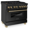 ZLINE Autograph Edition 36 in. 4.6 cu. ft. Legacy Dual Fuel Range with 6 Burner Gas Cooktop and Electric Convection Oven in Black Stainless Steel and Champagne Bronze Accents, Open Box-Good Condition