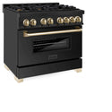 ZLINE Autograph Edition 36 in. 4.6 cu. ft. Legacy Dual Fuel Range with 6 Burner Gas Cooktop and Electric Convection Oven in Black Stainless Steel and Polished Gold Accents, Open Box-Good Condition