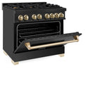 ZLINE Autograph Edition 36 in. 4.6 cu. ft. Legacy Dual Fuel Range with 6 Burner Gas Cooktop and Electric Convection Oven in Black Stainless Steel and Polished Gold Accents, Open Box-Great Condition