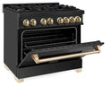 ZLINE Autograph Edition 36 in. 4.6 cu. ft. Legacy Dual Fuel Range with 6 Burner Gas Cooktop and Electric Convection Oven in Black Stainless Steel and Polished Gold Accents, Open Box-Good Condition