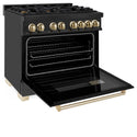 ZLINE Autograph Edition 36 in. 4.6 cu. ft. Legacy Dual Fuel Range with 6 Burner Gas Cooktop and Electric Convection Oven in Black Stainless Steel and Polished Gold Accents, Open Box-Great Condition
