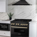 ZLINE Autograph Edition 36 in. 4.6 cu. ft. Legacy Dual Fuel Range with 6 Burner Gas Cooktop and Electric Convection Oven in Black Stainless Steel and Polished Gold Accents, Open Box-Good Condition