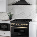 ZLINE Autograph Edition 36 in. 4.6 cu. ft. Legacy Dual Fuel Range with 6 Burner Gas Cooktop and Electric Convection Oven in Black Stainless Steel and Polished Gold Accents, Open Box-Great Condition