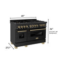 ZLINE Autograph Edition 48 in. 6.0 cu. ft. Legacy Dual Fuel Range with 7 Burner Gas Cooktop and 2 Electric Ovens in Black Stainless Steel and Champagne Bronze Accents, Open Box-Great Condition