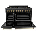 ZLINE Autograph Edition 48 in. 6.0 cu. ft. Legacy Dual Fuel Range with 7 Burner Gas Cooktop and 2 Electric Ovens in Black Stainless Steel and Champagne Bronze Accents, Open Box-Great Condition