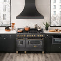 ZLINE Autograph Edition 48 in. 6.0 cu. ft. Legacy Dual Fuel Range with 7 Burner Gas Cooktop and 2 Electric Ovens in Black Stainless Steel and Champagne Bronze Accents, Open Box-Great Condition
