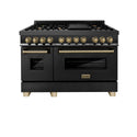 ZLINE Autograph Edition 48 in. 6.0 cu. ft. Legacy Dual Fuel Range with 7 Burner Gas Cooktop and 2 Electric Ovens in Black Stainless Steel and Champagne Bronze Accents, Open Box-Great Condition
