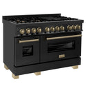 ZLINE Autograph Edition 48 in. 6.0 cu. ft. Legacy Dual Fuel Range with 7 Burner Gas Cooktop and 2 Electric Ovens in Black Stainless Steel and Champagne Bronze Accents, Open Box-Great Condition