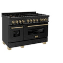 ZLINE Autograph Edition 48 in. 6.0 cu. ft. Legacy Dual Fuel Range with 7 Burner Gas Cooktop and 2 Electric Ovens in Black Stainless Steel and Champagne Bronze Accents, Open Box-Great Condition