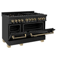 ZLINE Autograph Edition 48 in. 6.0 cu. ft. Legacy Dual Fuel Range with 7 Burner Gas Cooktop and 2 Electric Ovens in Black Stainless Steel and Champagne Bronze Accents, Open Box-Great Condition