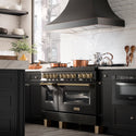 ZLINE Autograph Edition 48 in. 6.0 cu. ft. Legacy Dual Fuel Range with 7 Burner Gas Cooktop and 2 Electric Ovens in Black Stainless Steel and Champagne Bronze Accents, Open Box-Great Condition