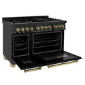 ZLINE Autograph Edition 48 in. 6.0 cu. ft. Legacy Dual Fuel Range with 7 Burner Gas Cooktop and 2 Electric Ovens in Black Stainless Steel and Champagne Bronze Accents, Open Box-Great Condition
