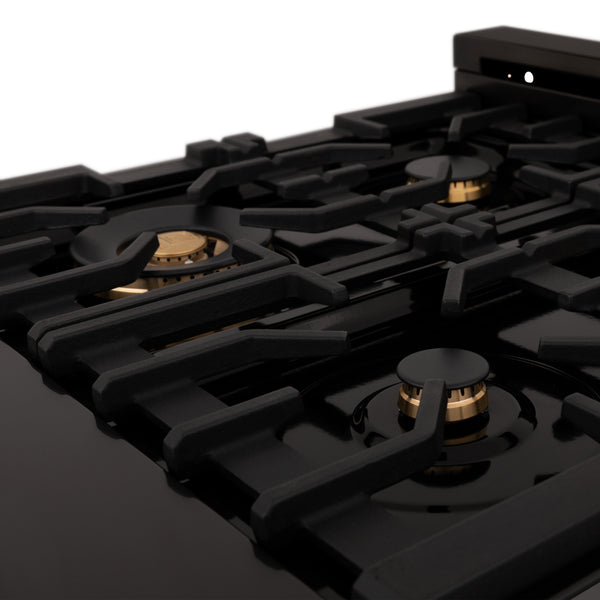 ZLINE 30 in. Porcelain Rangetop in Black Stainless with 4 Gas Burners (RTB-BR-30) with Brass Burners