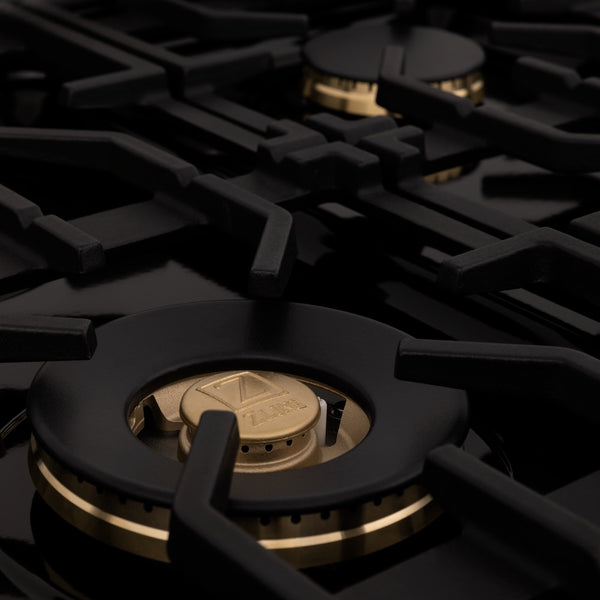 ZLINE 30 in. Legacy Gas Rangetop with 4 Brass Burners and Porcelain Cooktop in Black Stainless Steel, Open Box-Great Condition