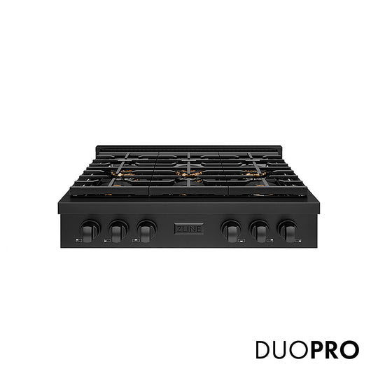 ZLINE 36 in. Paramount Gas Rangetop with 6 Burner DuoPro™ Cooktop in Black Stainless Steel, Open Box-Good Condition
