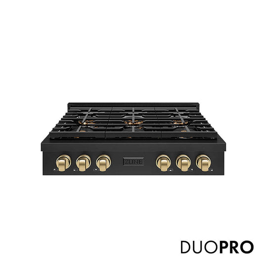 ZLINE Autograph Edition 36 in. Paramount Gas Rangetop with 6 Burner DuoPro™ Cooktop in Black Stainless Steel and Champagne Bronze Accents, Open Box-Good Condition