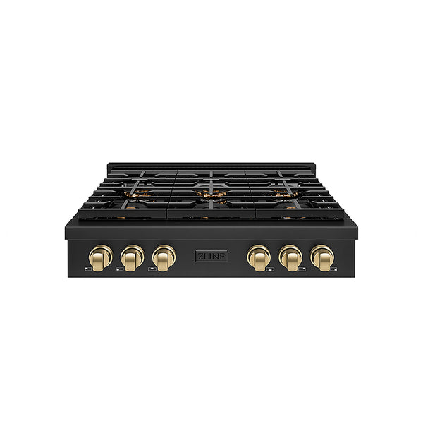 ZLINE Autograph Edition 36 in. Paramount Gas Rangetop with 6 Burner DuoPro™ Cooktop in Black Stainless Steel and Champagne Bronze Accents, Open Box-Great Condition