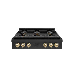 ZLINE Autograph Edition 36 in. Paramount Gas Rangetop with 6 Burner DuoPro™ Cooktop in Black Stainless Steel and Champagne Bronze Accents (PSRTBZ-36-CB)