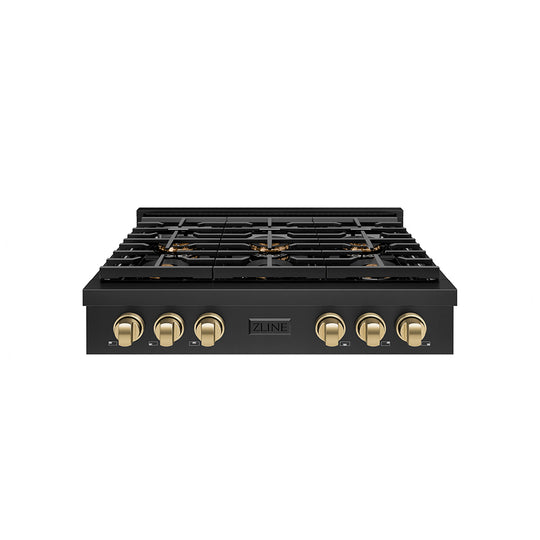 ZLINE Autograph Edition 36 in. Paramount Gas Rangetop with 6 Burner DuoPro™ Cooktop in Black Stainless Steel and Champagne Bronze Accents (PSRTBZ-36-CB)
