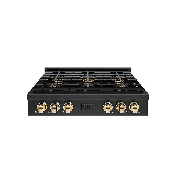 ZLINE Autograph Edition 36 in. Paramount Gas Rangetop with 6 Burner DuoPro™ Cooktop in Black Stainless Steel and Polished Gold Accents, Open Box-Great Condition
