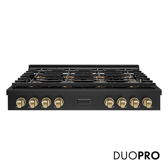 ZLINE Autograph Edition 48 in. Paramount Gas Rangetop with 8 Burner DuoPro™ Cooktop in Black Stainless Steel and Champagne Bronze Accents, Open Box-Great Condition