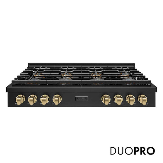ZLINE Autograph Edition 48 in. Paramount Gas Rangetop with 8 Burner DuoPro™ Cooktop in Black Stainless Steel and Champagne Bronze Accents, Open Box-Good Condition