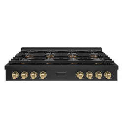 ZLINE Autograph Edition 48 in. Paramount Gas Rangetop with 8 Burner DuoPro™ Cooktop in Black Stainless Steel and Champagne Bronze Accents (PSRTBZ-48-CB)