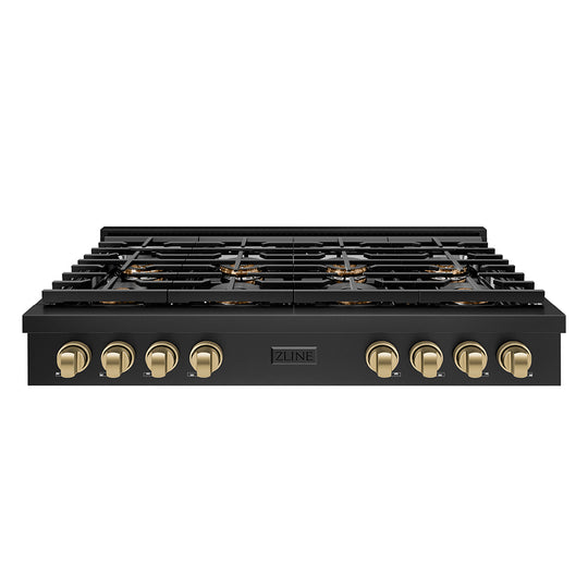 ZLINE Autograph Edition 48 in. Paramount Gas Rangetop with 8 Burner DuoPro™ Cooktop in Black Stainless Steel and Champagne Bronze Accents (PSRTBZ-48-CB)