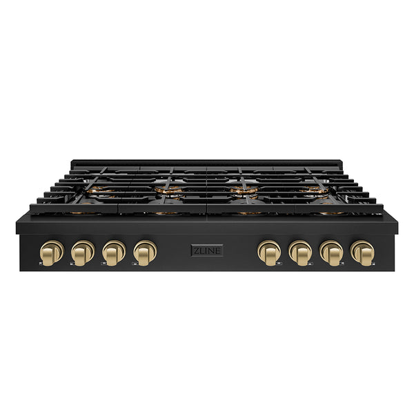 ZLINE Autograph Edition 48 in. Paramount Gas Rangetop with 8 Burner DuoPro™ Cooktop in Black Stainless Steel and Champagne Bronze Accents (PSRTBZ-48-CB)