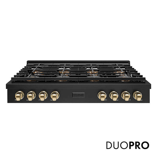 ZLINE Autograph Edition 48 in. Paramount Gas Rangetop with 8 Burner DuoPro™ Cooktop in Black Stainless Steel and Polished Gold Accents, Open Box-Good Condition