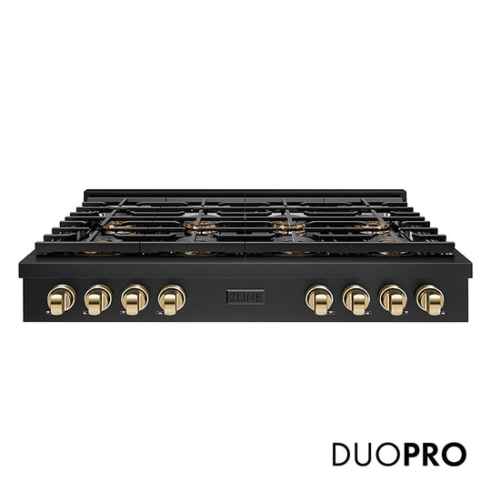 ZLINE Autograph Edition 48 in. Paramount Gas Rangetop with 8 Burner DuoPro™ Cooktop in Black Stainless Steel and Polished Gold Accents, Open Box-Great Condition