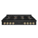 ZLINE Autograph Edition 48 in. Paramount Gas Rangetop with 8 Burner DuoPro™ Cooktop in Black Stainless Steel and Polished Gold Accents (PSRTBZ-48-G)