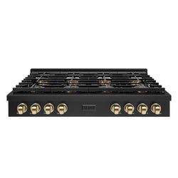 ZLINE Autograph Edition 48 in. Paramount Gas Rangetop with 8 Burner DuoPro™ Cooktop in Black Stainless Steel and Polished Gold Accents (PSRTBZ-48-G)