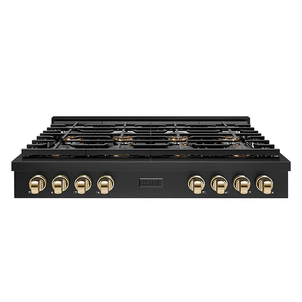 ZLINE Autograph Edition 48 in. Paramount Gas Rangetop with 8 Burner DuoPro™ Cooktop in Black Stainless Steel and Polished Gold Accents, Open Box-Good Condition