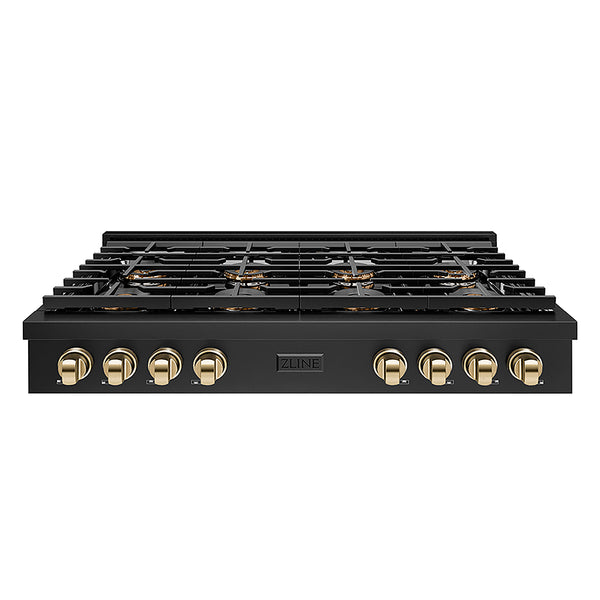 ZLINE Autograph Edition 48 in. Paramount Gas Rangetop with 8 Burner DuoPro™ Cooktop in Black Stainless Steel and Polished Gold Accents, Open Box-Great Condition