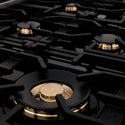 ZLINE Autograph Edition 48 in. 6.0 cu. ft. Legacy Dual Fuel Range with 7 Burner Gas Cooktop and 2 Electric Ovens in Black Stainless Steel and Champagne Bronze Accents, Open Box-Great Condition