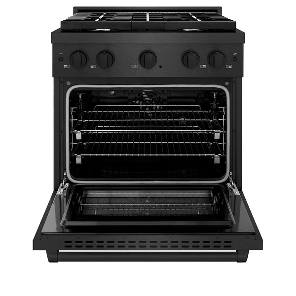ZLINE 30 in. 4.2 cu. ft. Paramount Dual Fuel Range with 4 Burner Gas Cooktop and Electric Convection Oven in Black Satin Stainless Steel, Open Box-Great Condition