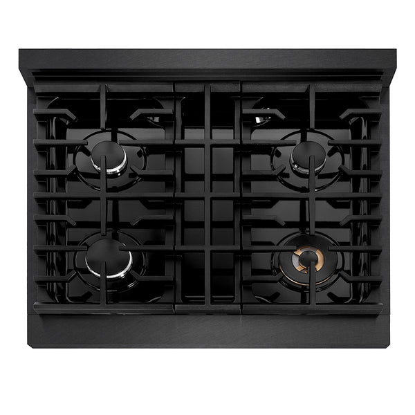 ZLINE 30 in. 4.2 cu. ft. Paramount Dual Fuel Range with 4 Burner Gas Cooktop and Electric Convection Oven in Black Satin Stainless Steel, Open Box-Great Condition